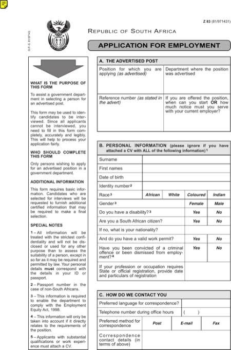 health form kzn department z83 & Form Word  Download WikiSouthAfrica (PDF Format) Z83