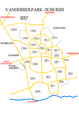List of Suburbs in Vanderbijlpark